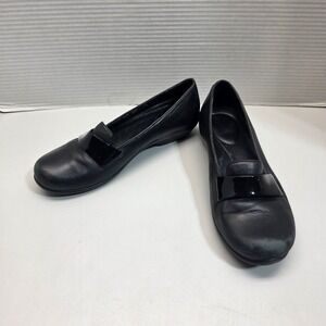 Dansko Black Leather Loafers Patent Strap Wedge Shoes Womens Size 38 5606020200
